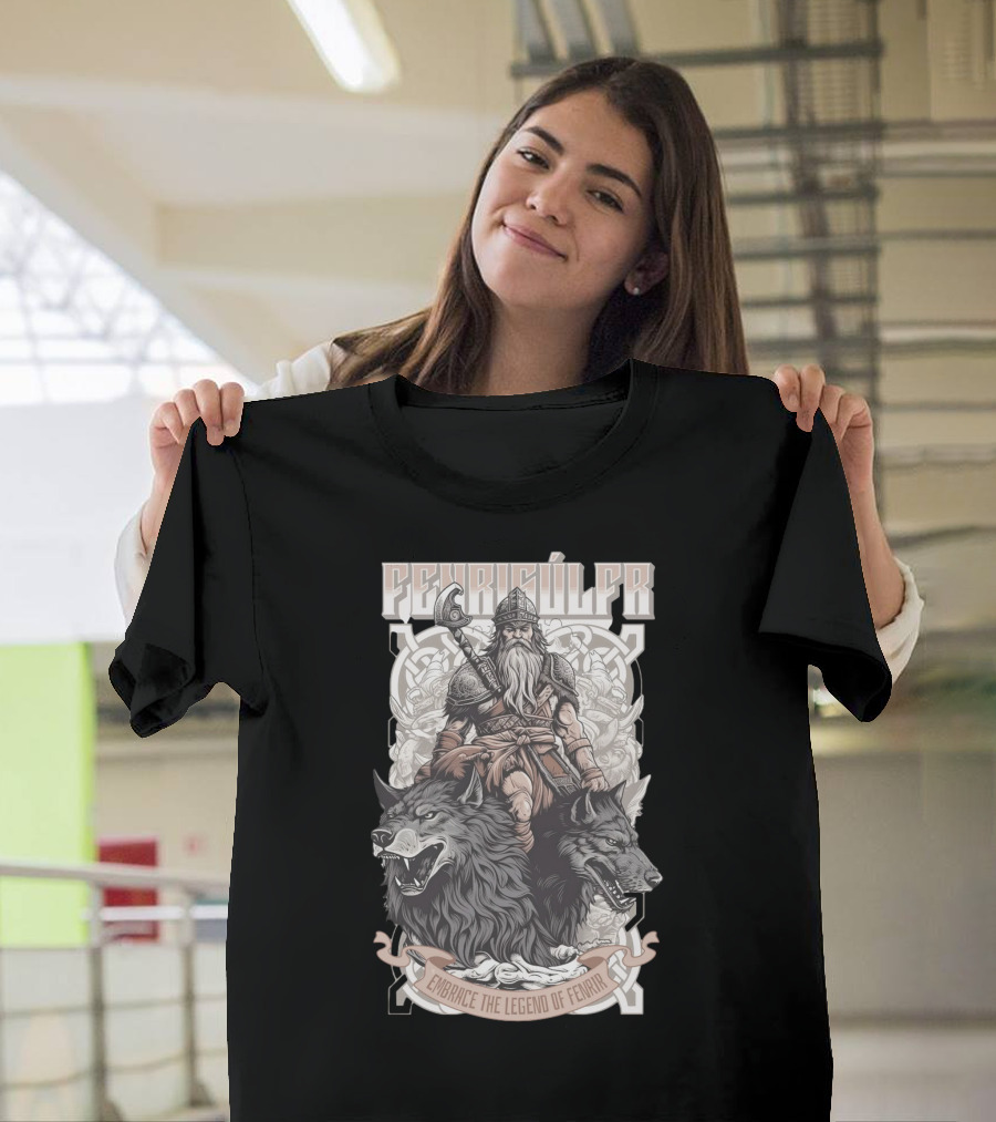 Fenrisúlfr Embrace The Legend Of Fenrir Viking Warrior With Wolves T-Shirt