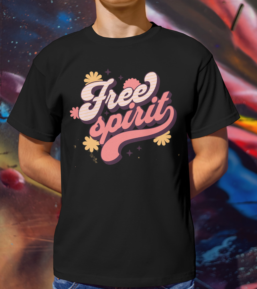 Free Spirit Retro Pink And Yellow Flowers T-Shirt