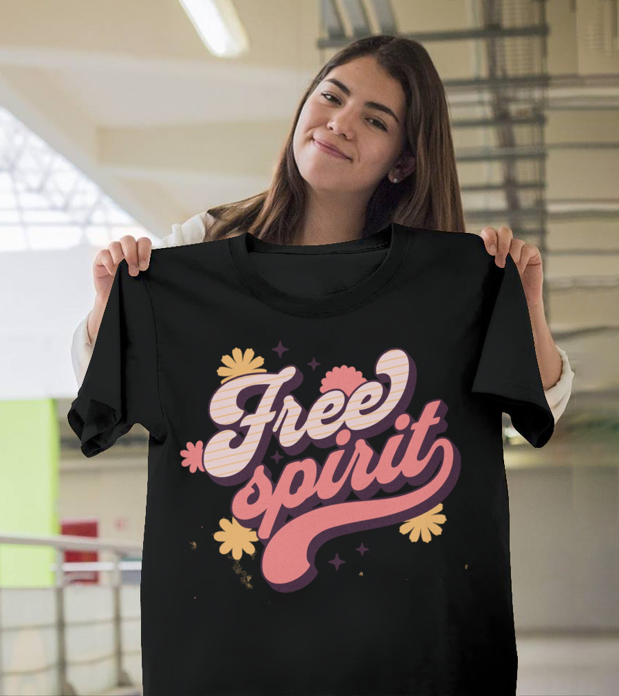 Free Spirit Retro Pink And Yellow Flowers T-Shirt