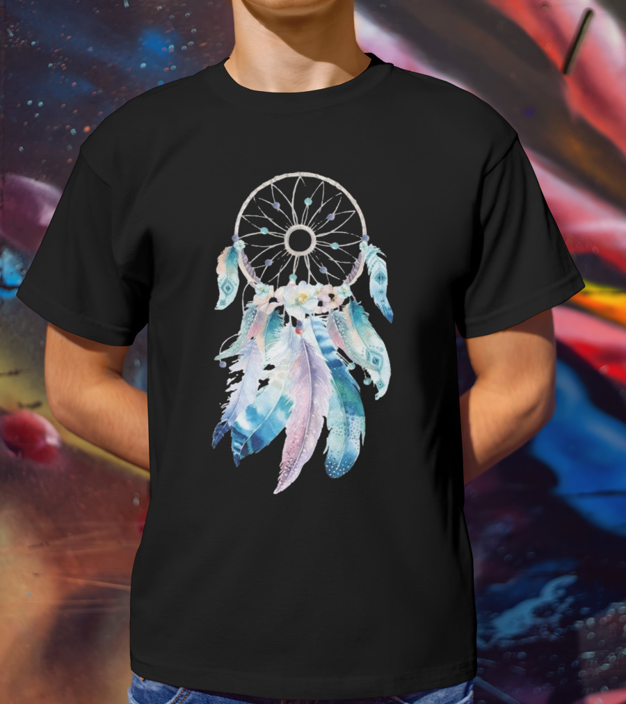 Harajuku Women Feather Dreamcatcher Flower Printed T-Shirt