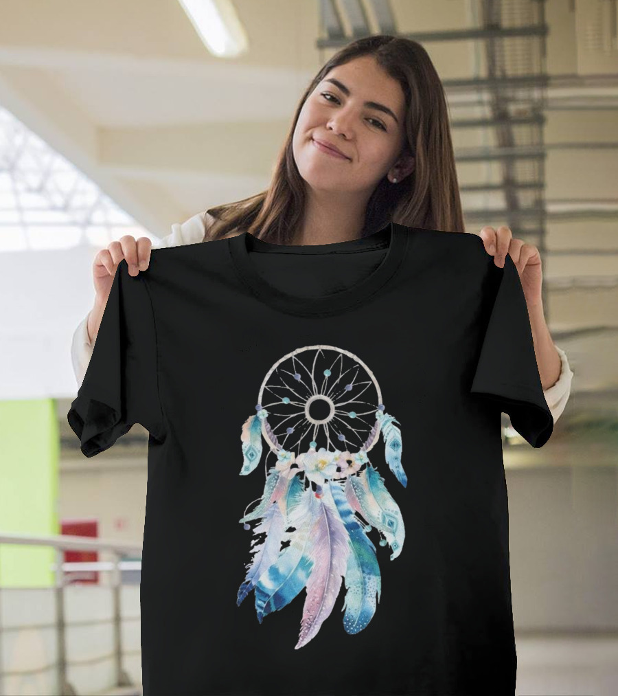 Harajuku Women Feather Dreamcatcher Flower Printed T-Shirt