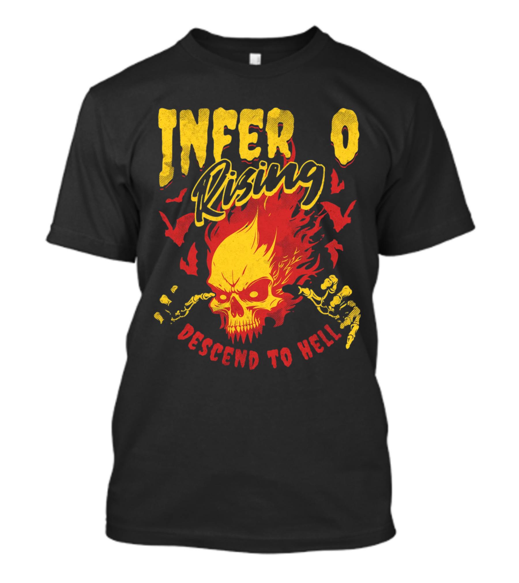 Inferno Rising Descend To Hell Fiery Skull T-Shirt