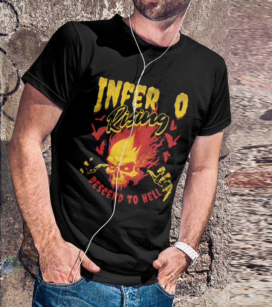 Inferno Rising Descend To Hell Fiery Skull T-Shirt