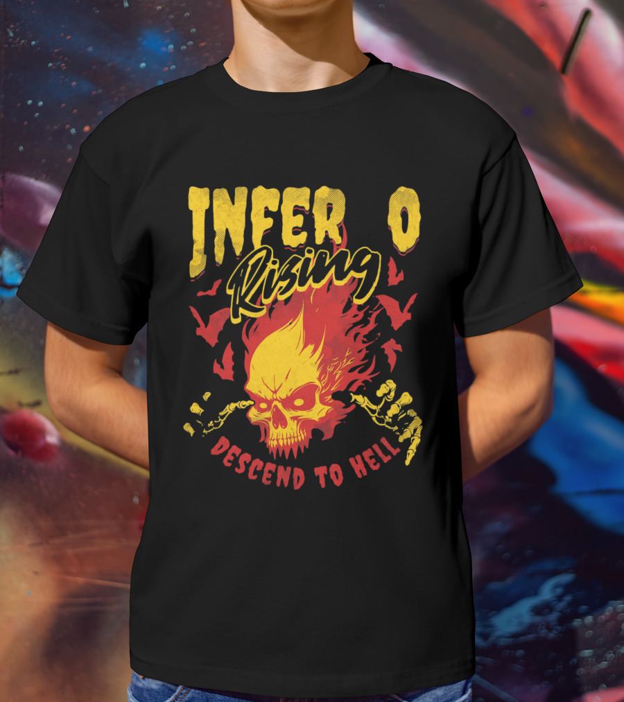 Inferno Rising Descend To Hell Fiery Skull T-Shirt