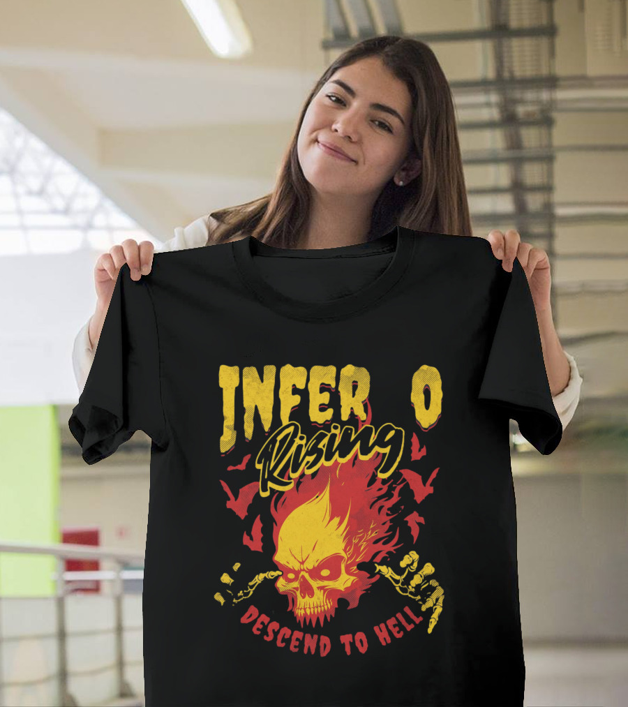 Inferno Rising Descend To Hell Fiery Skull T-Shirt