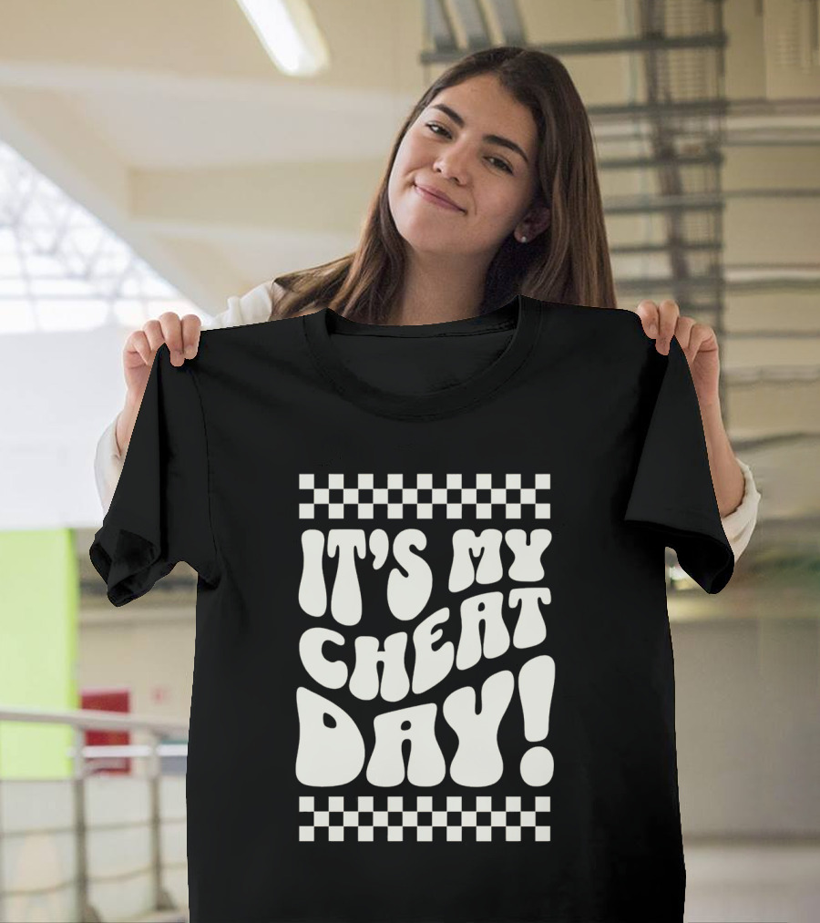 It's My Cheat Day Wavy Typography With Retro Checkerboard Border T-Shirt