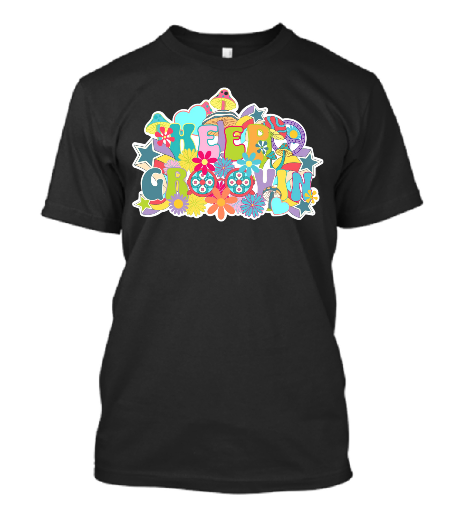 KEEP GROOVIN Psychedelic Flowers And Stars Retro Vibes T-Shirt