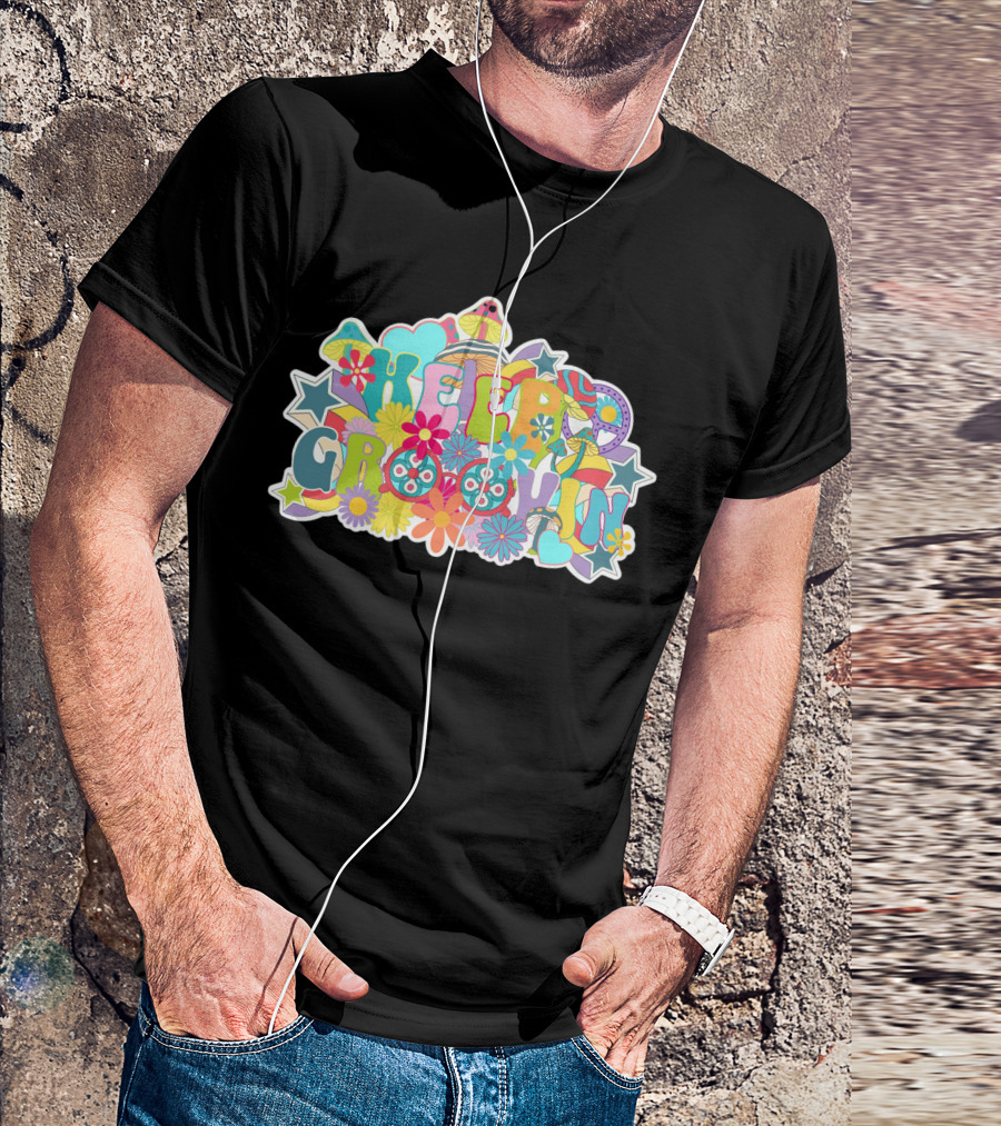 KEEP GROOVIN Psychedelic Flowers And Stars Retro Vibes T-Shirt