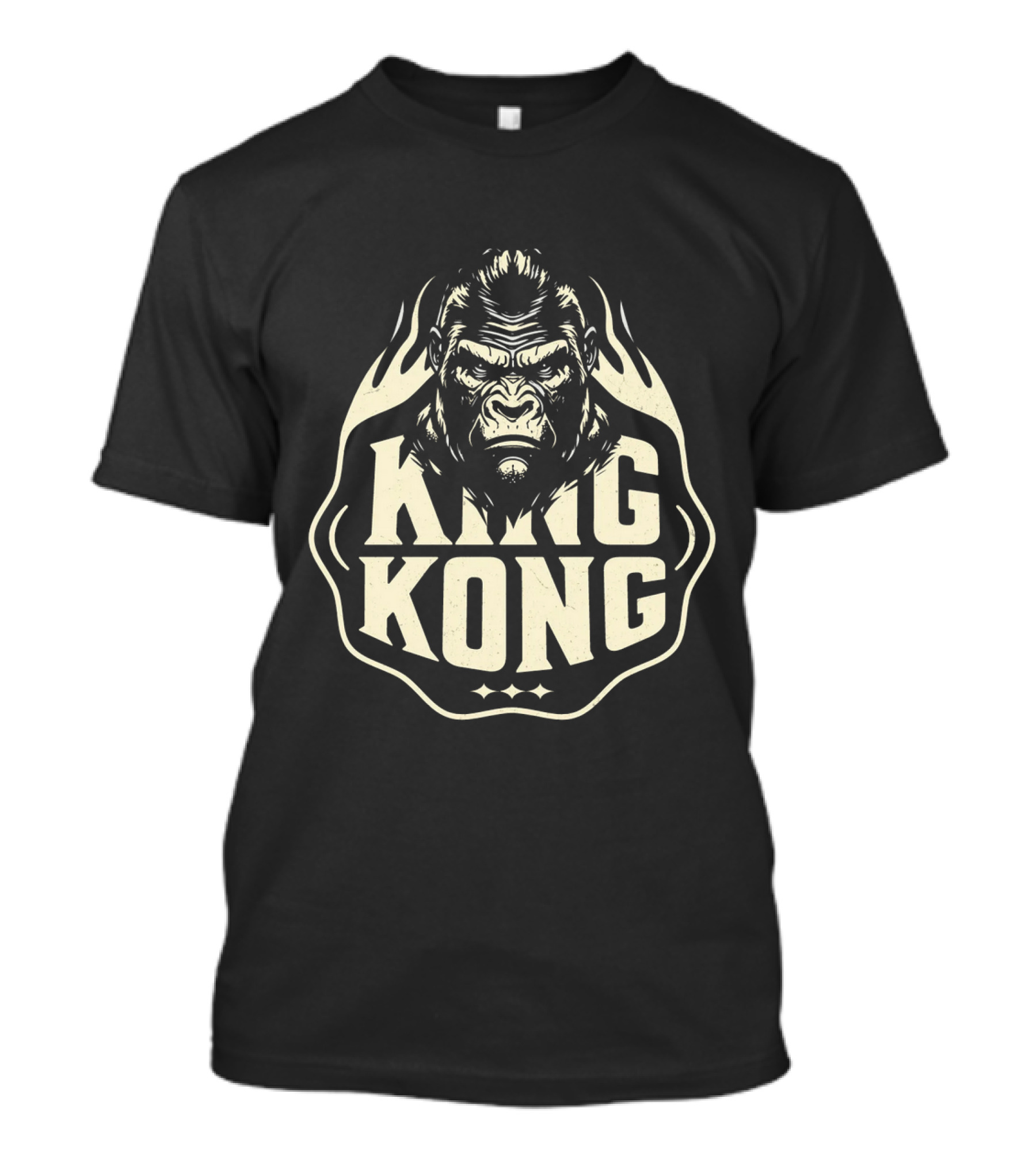 King Kong Fierce Gorilla Face Vintage Style Flame Outline T-Shirt