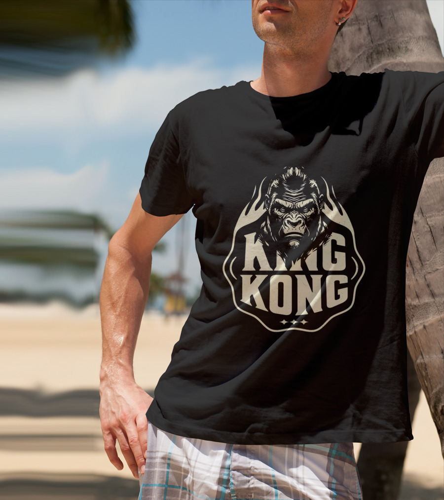 King Kong Fierce Gorilla Face Vintage Style Flame Outline T-Shirt