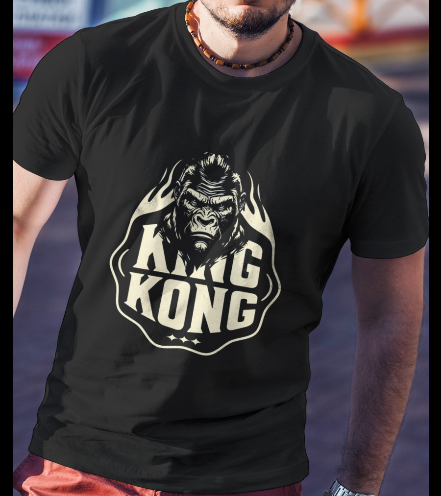 King Kong Fierce Gorilla Face Vintage Style Flame Outline T-Shirt