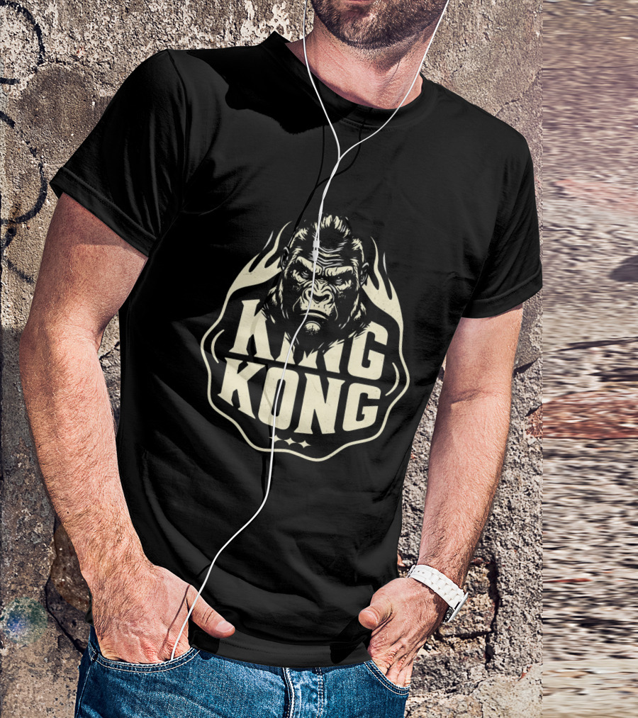 King Kong Fierce Gorilla Face Vintage Style Flame Outline T-Shirt