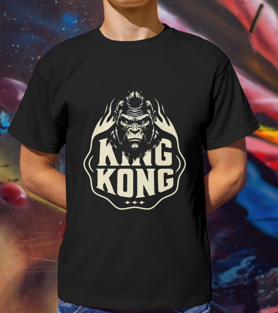 King Kong Fierce Gorilla Face Vintage Style Flame Outline T-Shirt