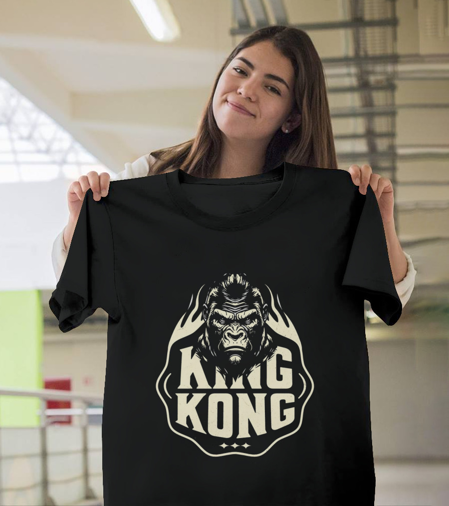 King Kong Fierce Gorilla Face Vintage Style Flame Outline T-Shirt