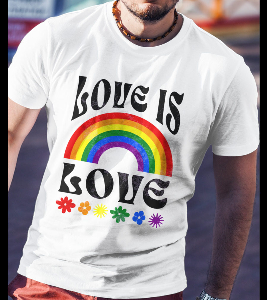 Love Is Love Rainbow Pride With Colorful Flowers T-Shirt