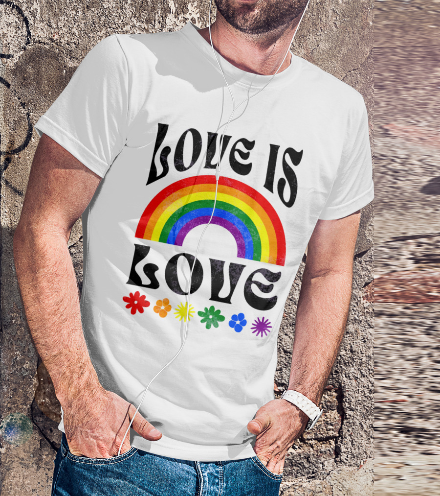 Love Is Love Rainbow Pride With Colorful Flowers T-Shirt