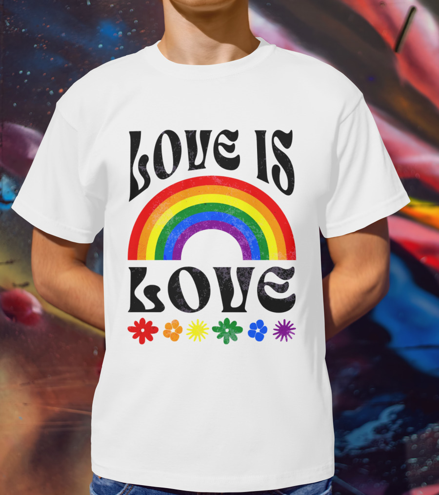 Love Is Love Rainbow Pride With Colorful Flowers T-Shirt