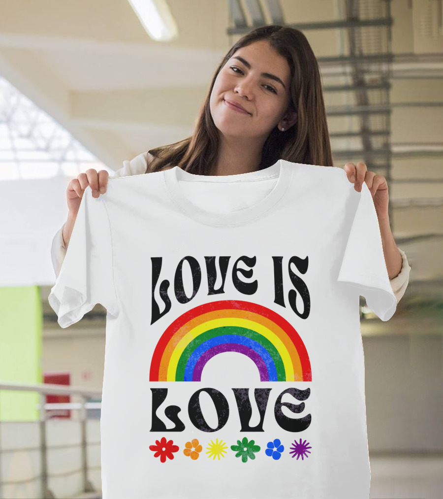 Love Is Love Rainbow Pride With Colorful Flowers T-Shirt