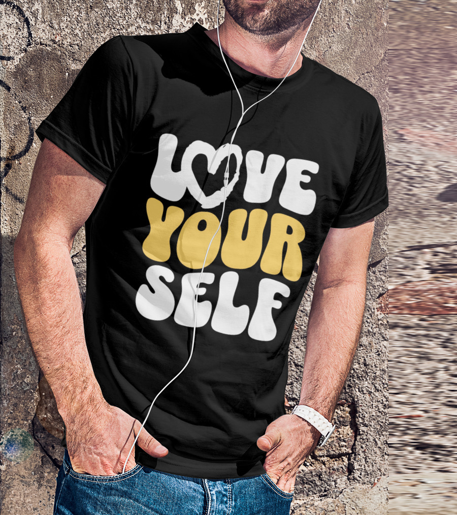 Love Your Self Heart Wavy Typography T-Shirt