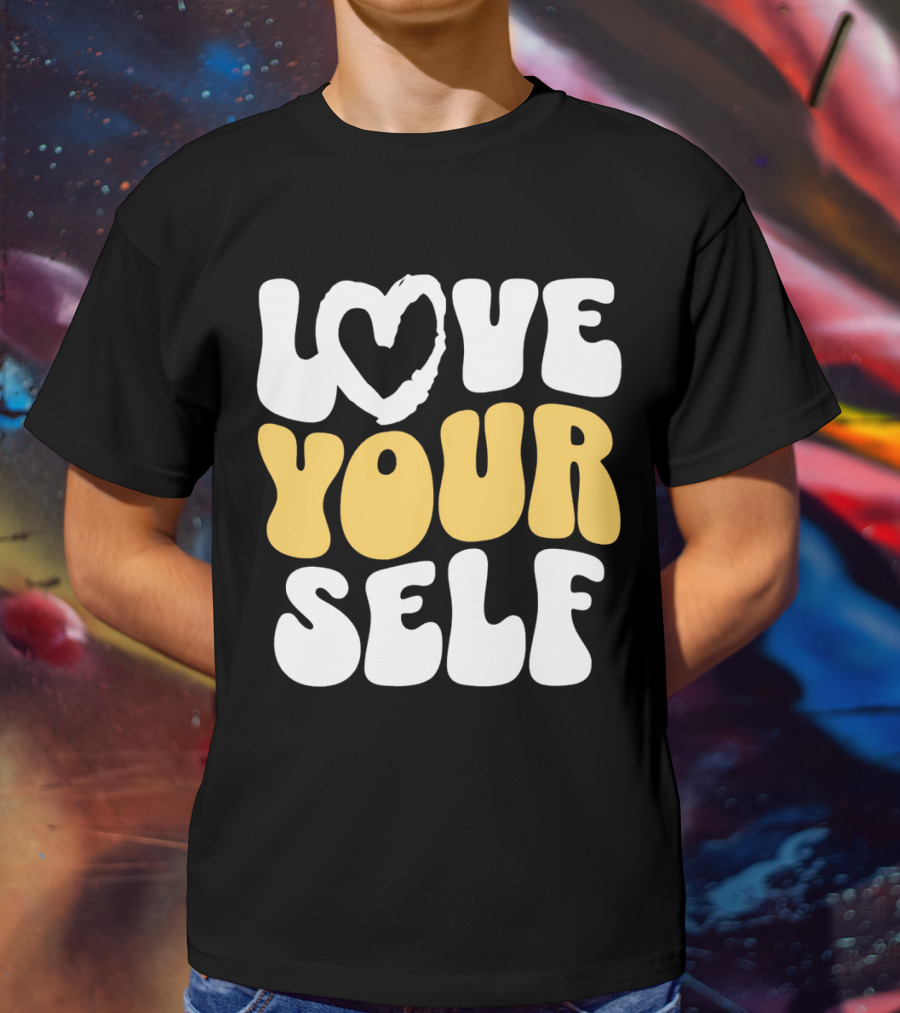 Love Your Self Heart Wavy Typography T-Shirt