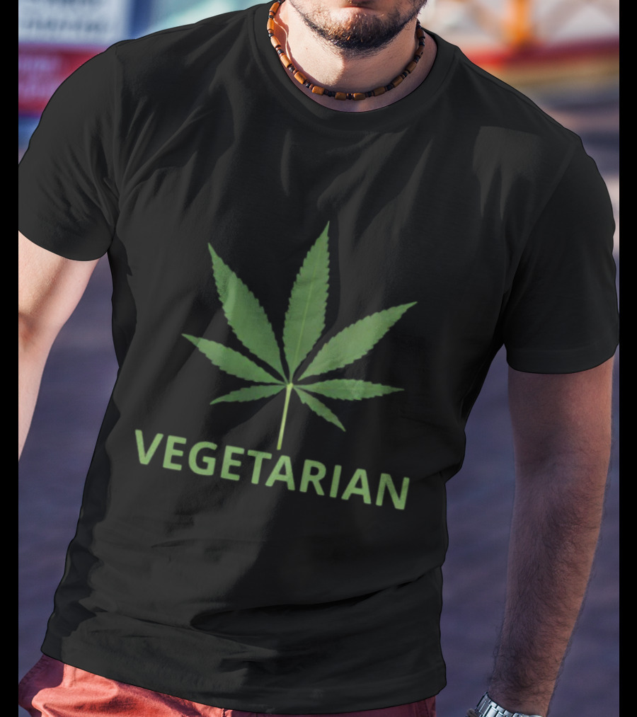 Vegetarian Pot Leaf Motif T-Shirt