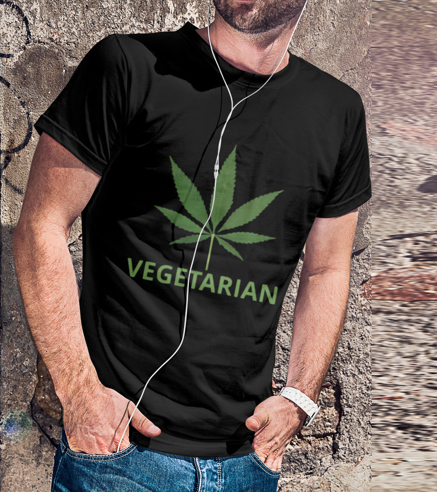 Vegetarian Pot Leaf Motif T-Shirt