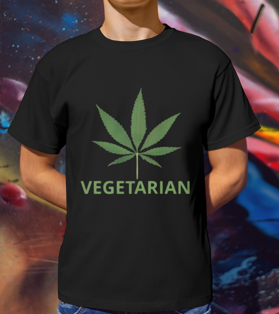 Vegetarian Pot Leaf Motif T-Shirt