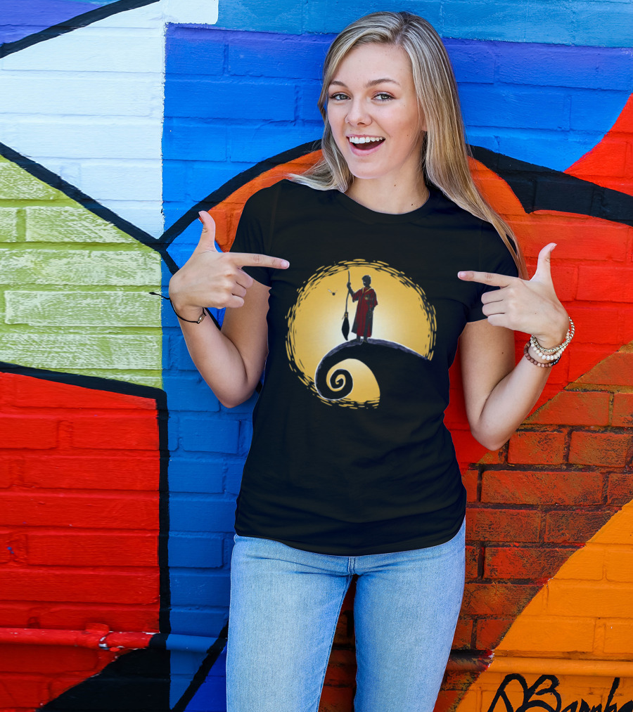 Quidditch Before Christmas Wizards Moon Scene T-Shirt