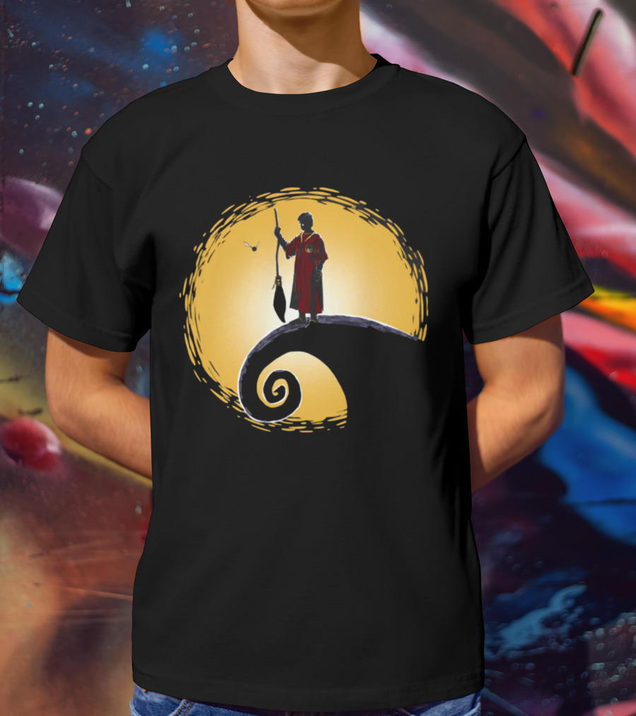 Quidditch Before Christmas Wizards Moon Scene T-Shirt