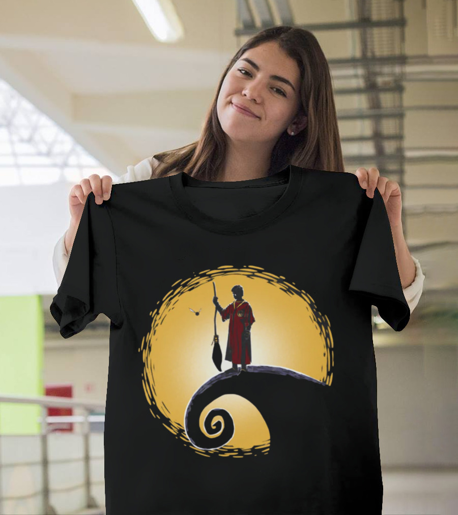 Quidditch Before Christmas Wizards Moon Scene T-Shirt