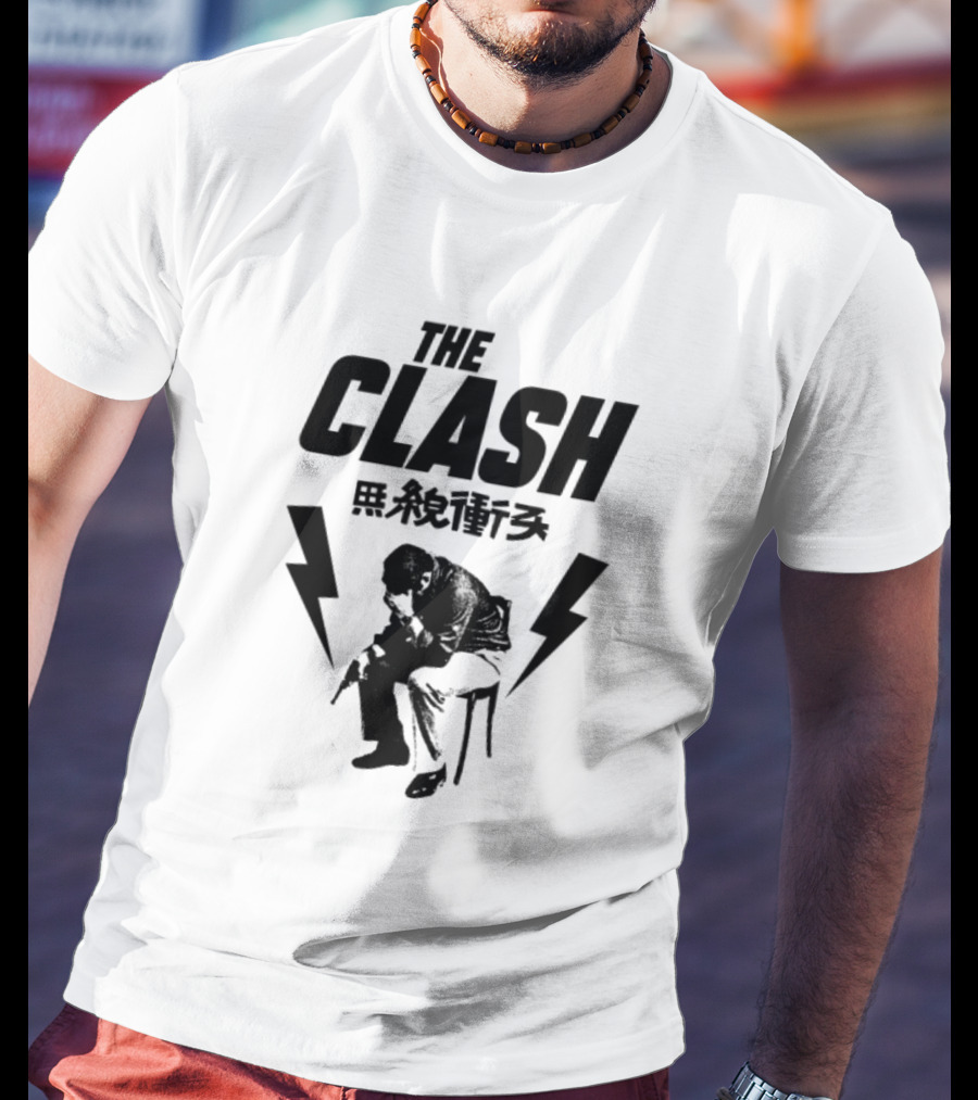 The Clash London Crime Fanart With Lightning Bolts And Seated Figure T-Shirt