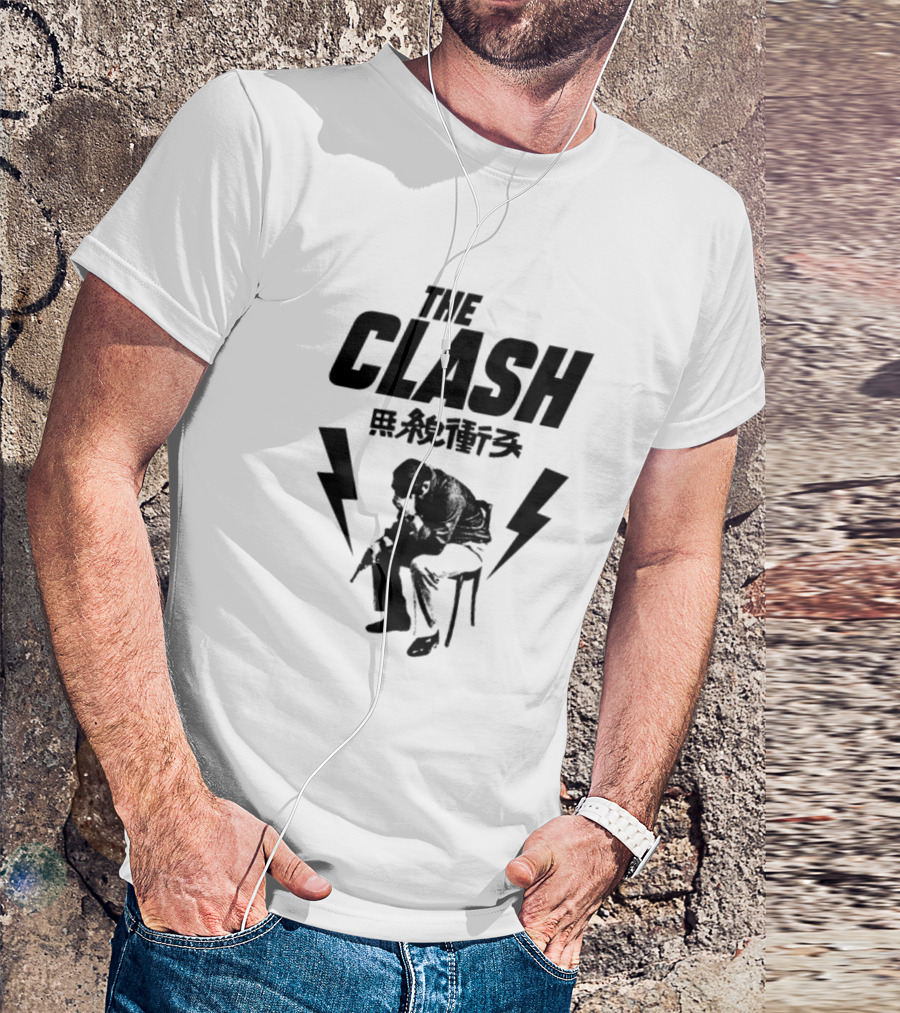 The Clash London Crime Fanart With Lightning Bolts And Seated Figure T-Shirt