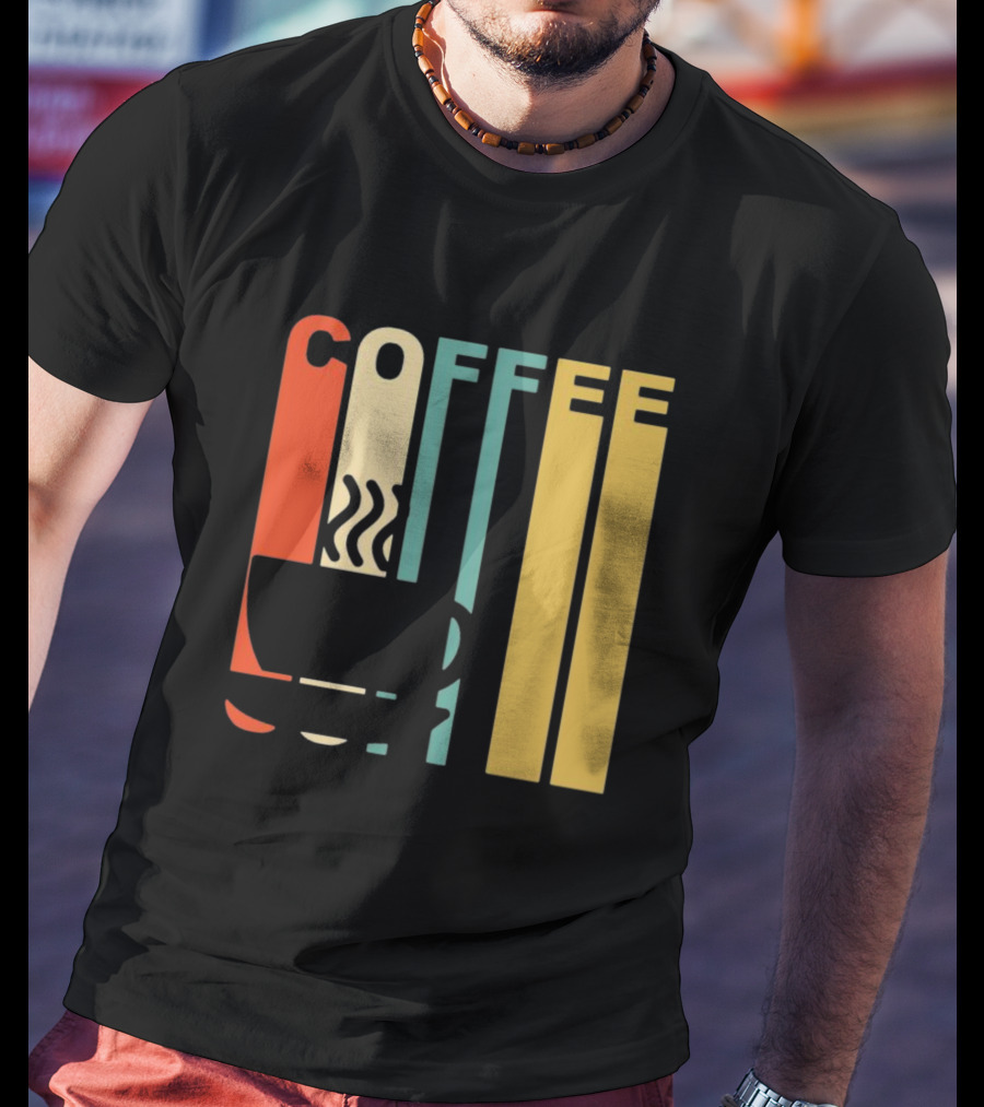 Vintage Coffee Cup Retro Stripes COFFEE Text T-Shirt