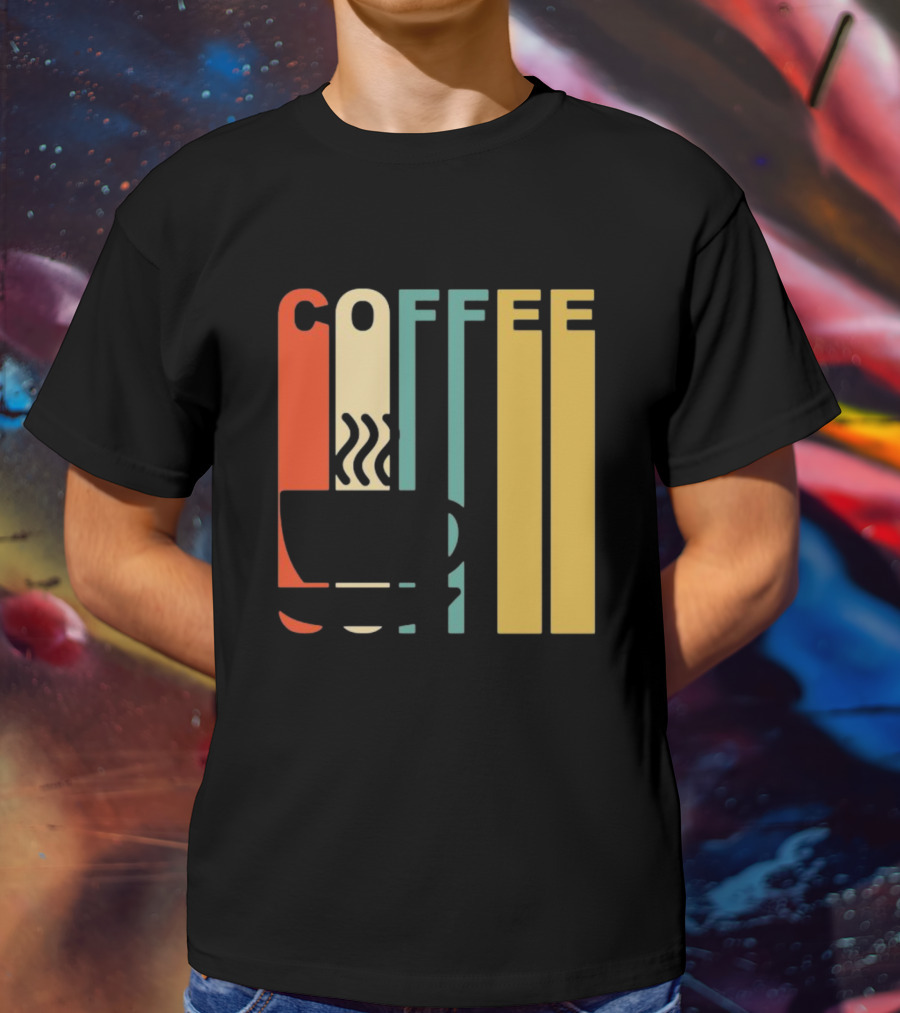 Vintage Coffee Cup Retro Stripes COFFEE Text T-Shirt