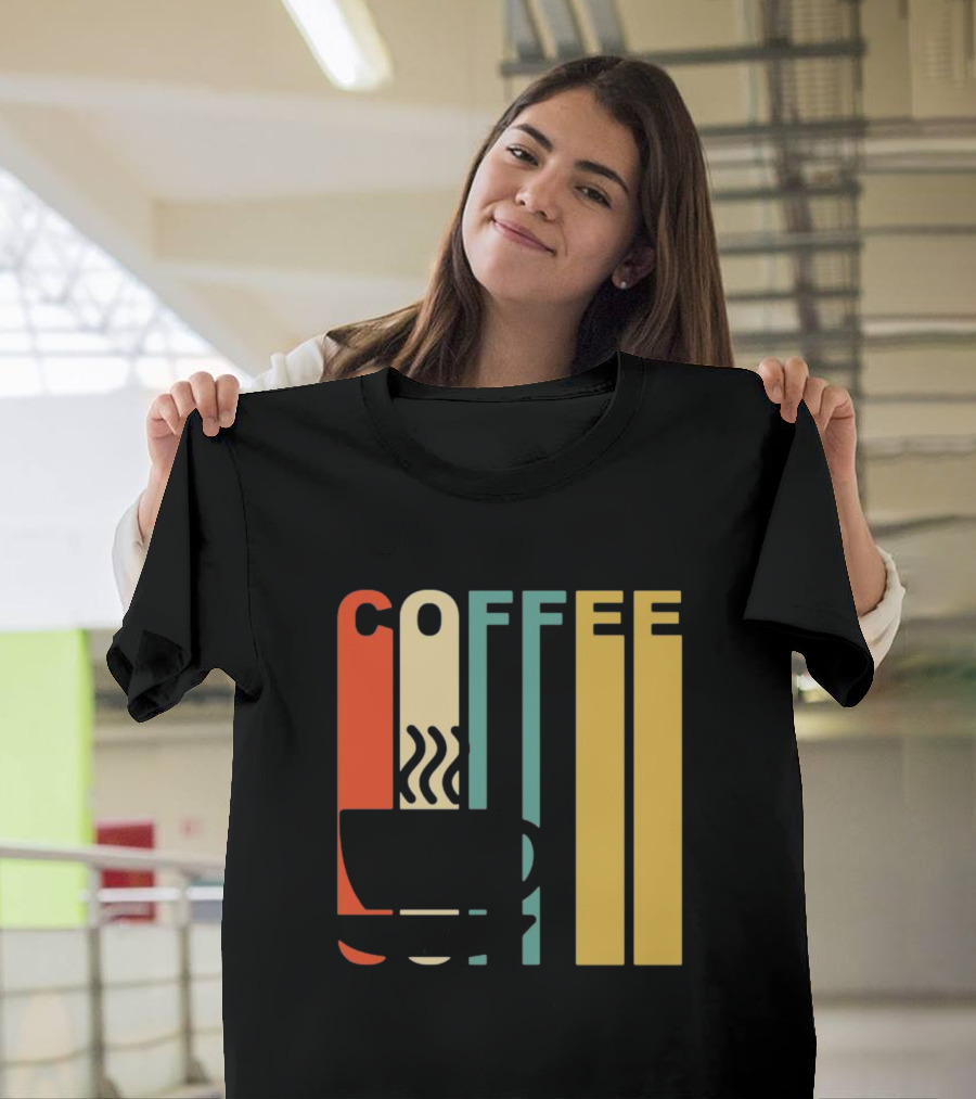Vintage Coffee Cup Retro Stripes COFFEE Text T-Shirt