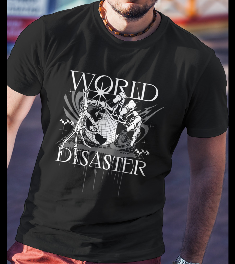 World Disaster Skeletal Hand Globe T-Shirt