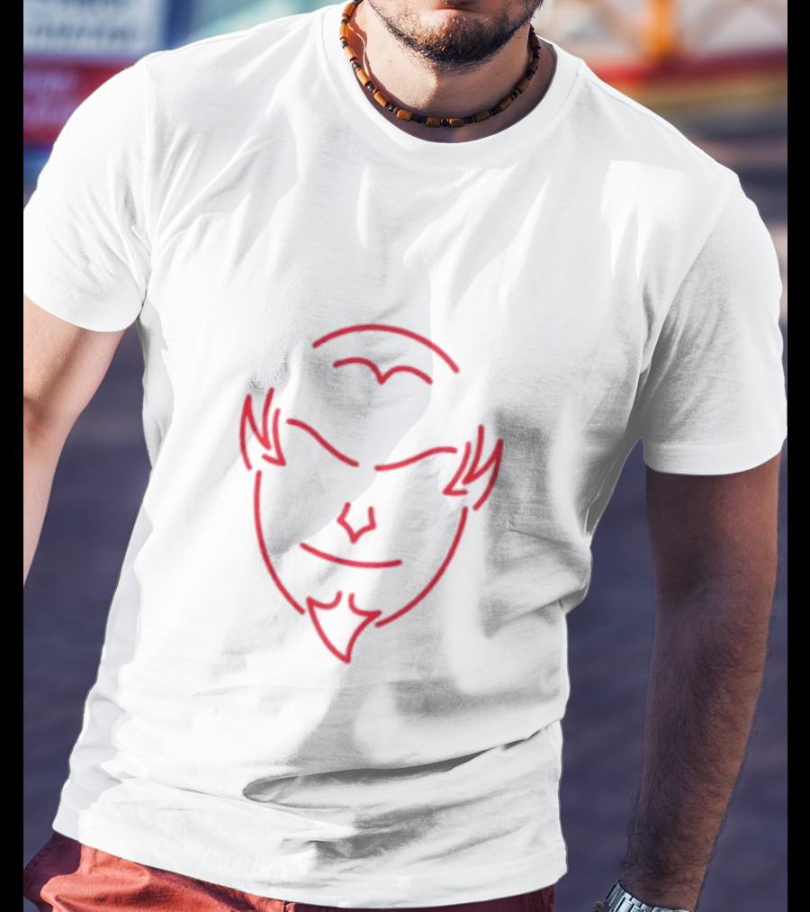 Devils Neon Face Red And White Horns T-Shirt