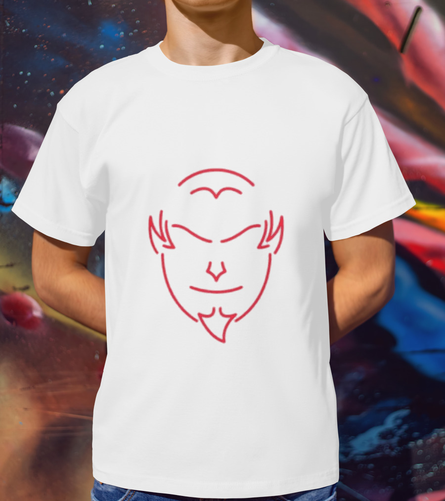 Devils Neon Face Red And White Horns T-Shirt