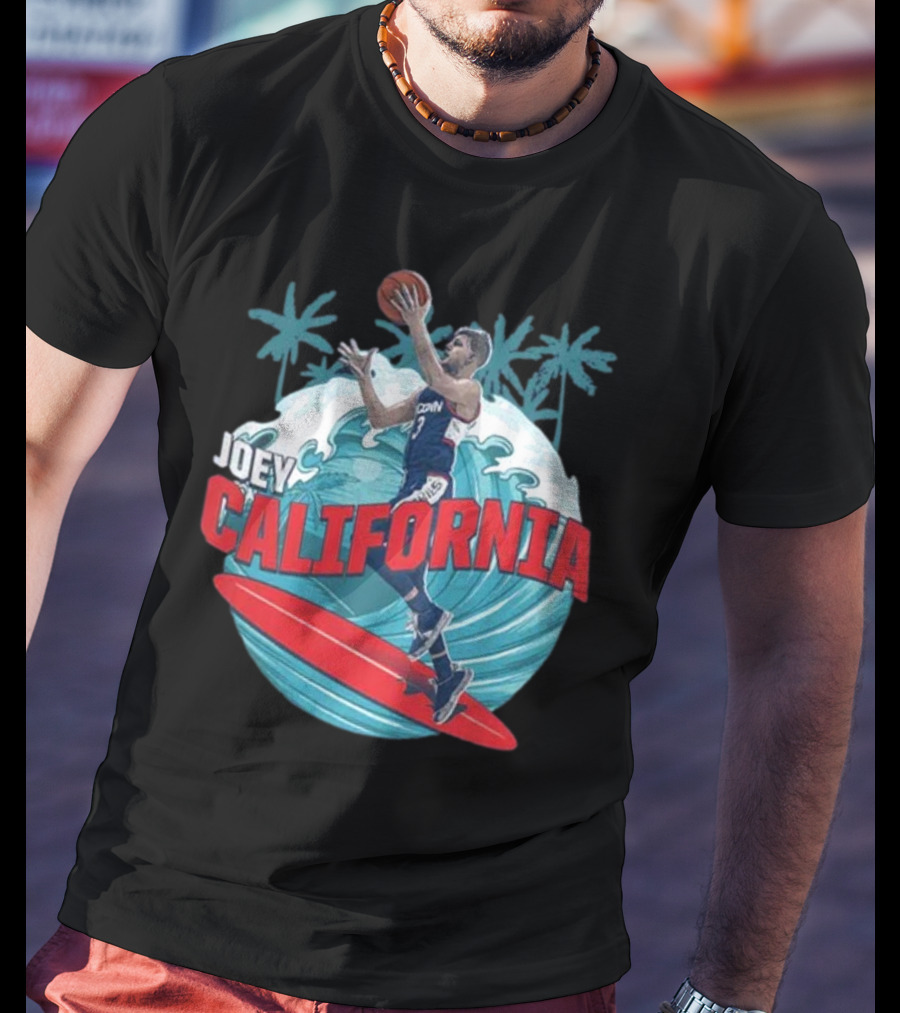 Joey California Basketball Surfing UConn Wave Palms T-Shirt