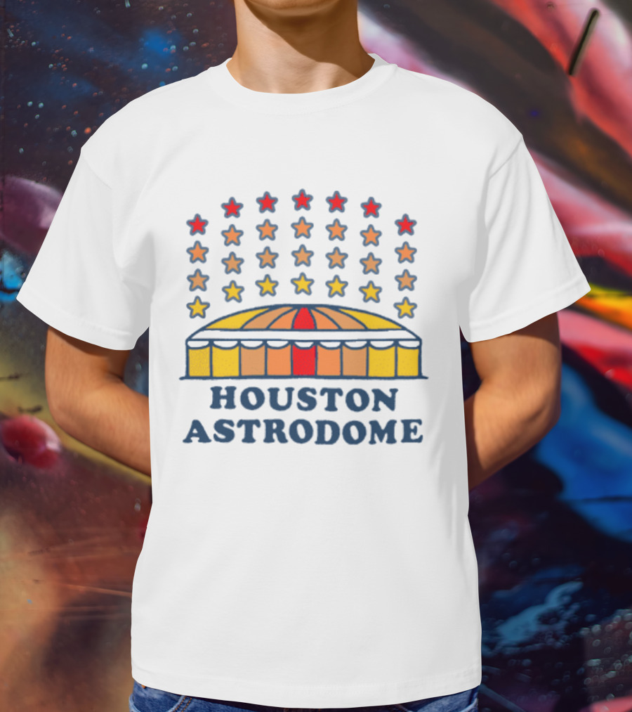 Houston Astrodome Stars Dome With Colorful Red Orange Yellow Stars T-Shirt