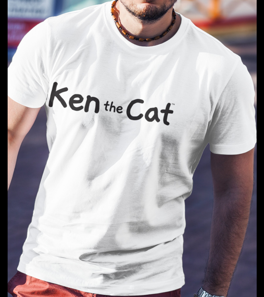 Ken The Cat Flat On Back Black Caption T-Shirt
