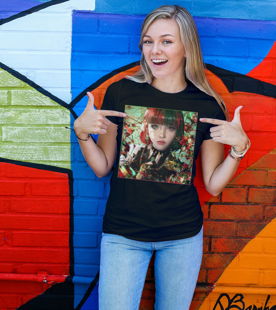 Green Red Sticker Fantasy Portrait Vibrant Blossoms Dual-Tone Hair T-Shirt