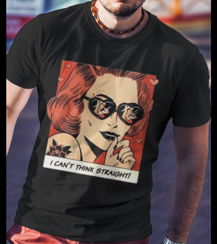 I Can't Think Straight Retro Comic Style Red Hearts Sunglasses Woman T-Shirt