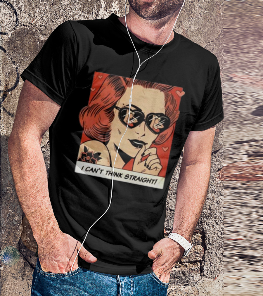 I Can't Think Straight Retro Comic Style Red Hearts Sunglasses Woman T-Shirt