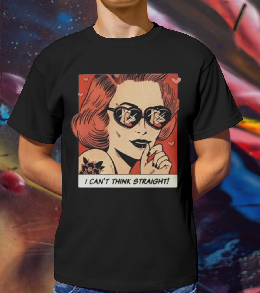 I Can't Think Straight Retro Comic Style Red Hearts Sunglasses Woman T-Shirt