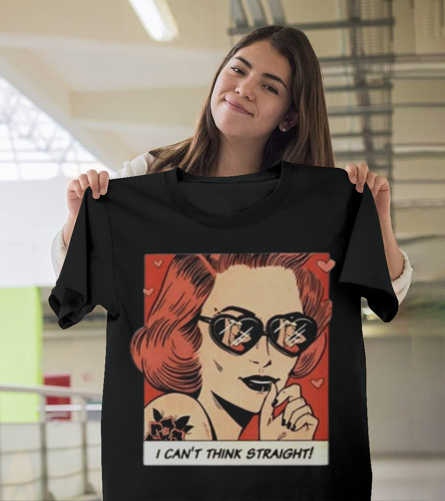 I Can't Think Straight Retro Comic Style Red Hearts Sunglasses Woman T-Shirt