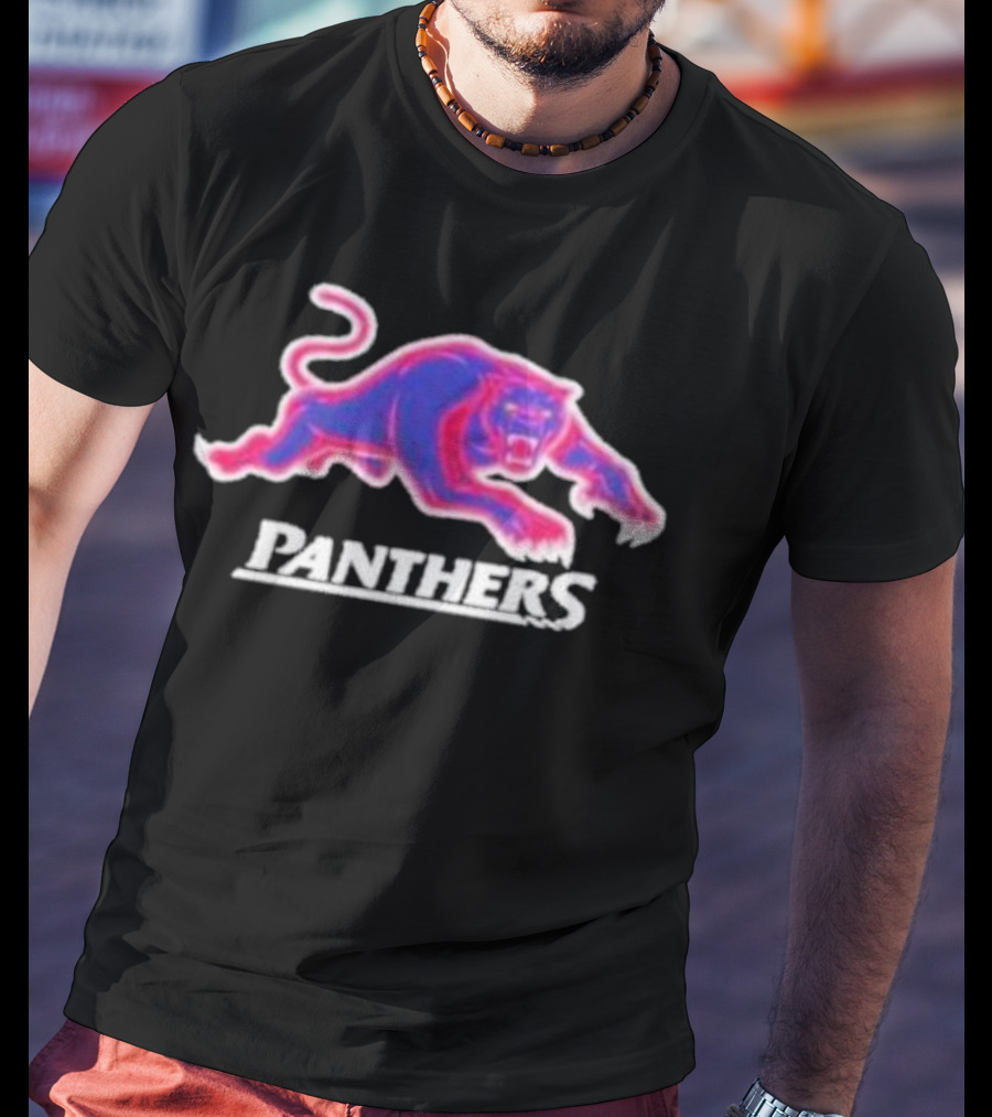 Penrith Panthers Retro Style Neon Pink Blue Panther T-Shirt