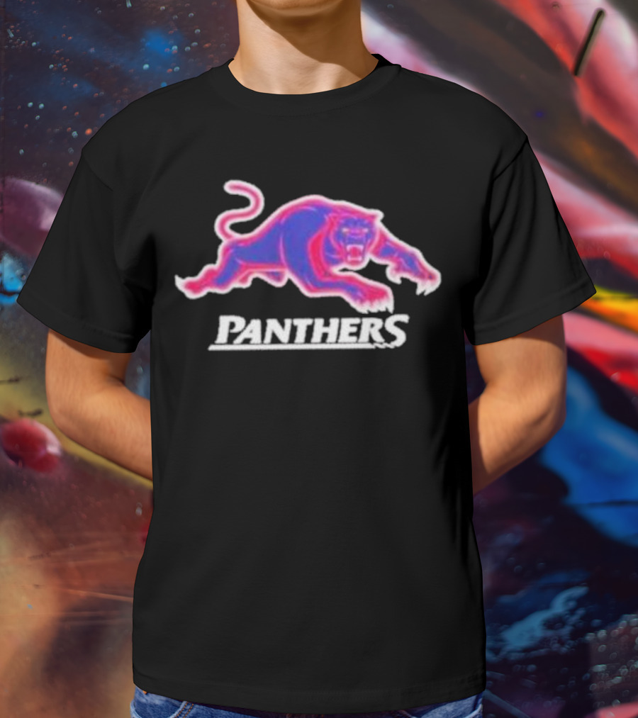 Penrith Panthers Retro Style Neon Pink Blue Panther T-Shirt