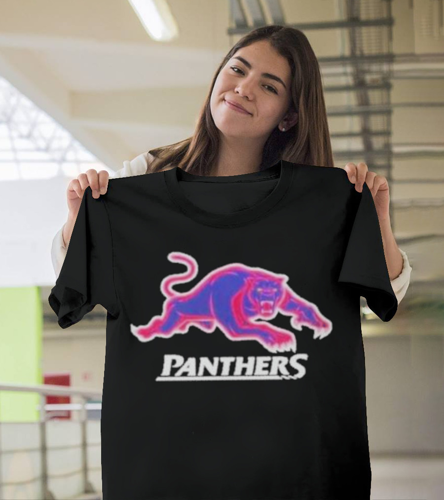 Penrith Panthers Retro Style Neon Pink Blue Panther T-Shirt