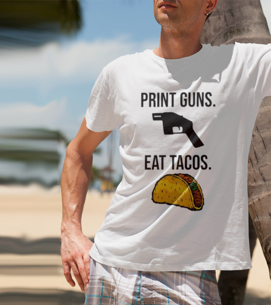 Print Guns Pistol Icon Eat Tacos Mexican Food T-Shirt
